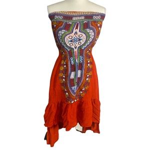 World Market Sleeveless Orange Dress Small Medium